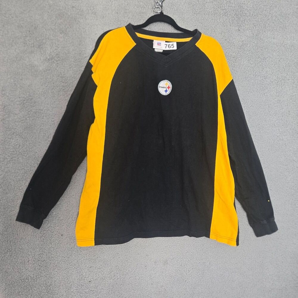 NFL Pittsburgh Steelers Mens XL Black Yellow Long Sleeve V-Neck Shirt Colorblock